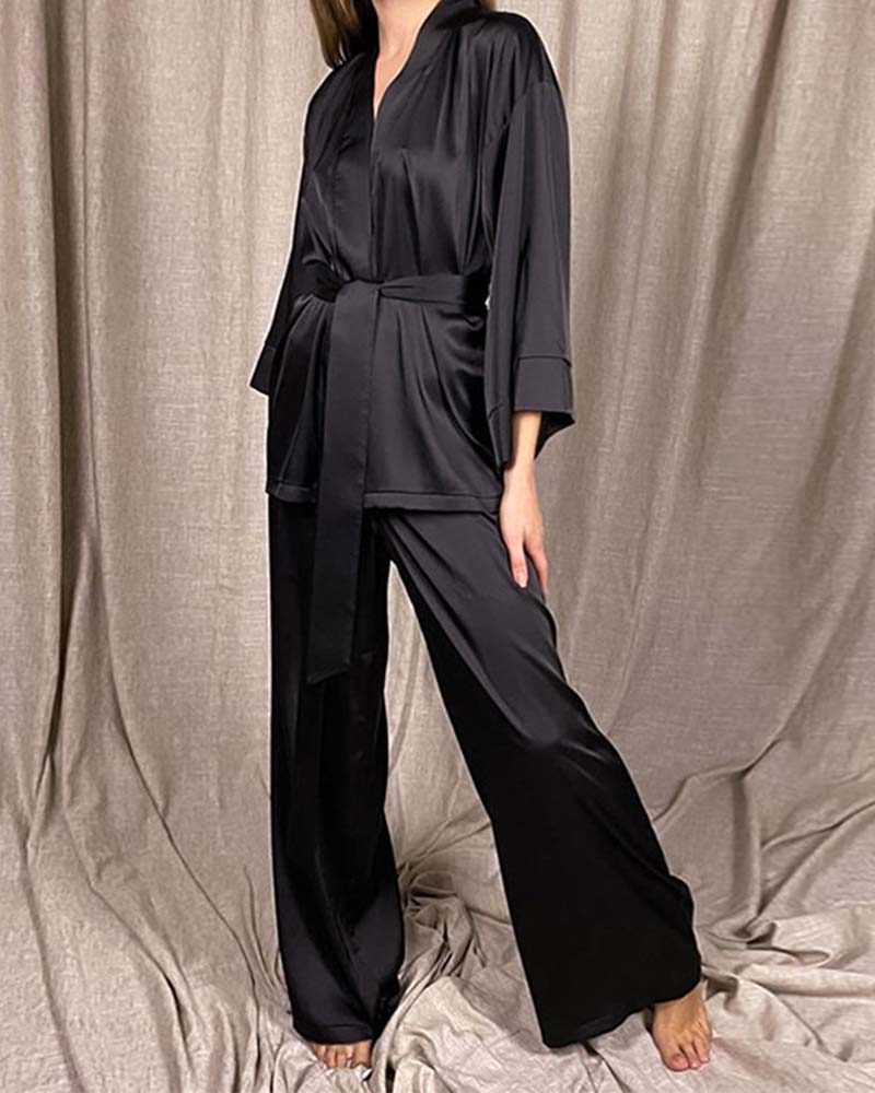 Satin Tinted Shirt With Lace-Up Nightgown Satin Tinted Shirt With Lace-Up Nightgown