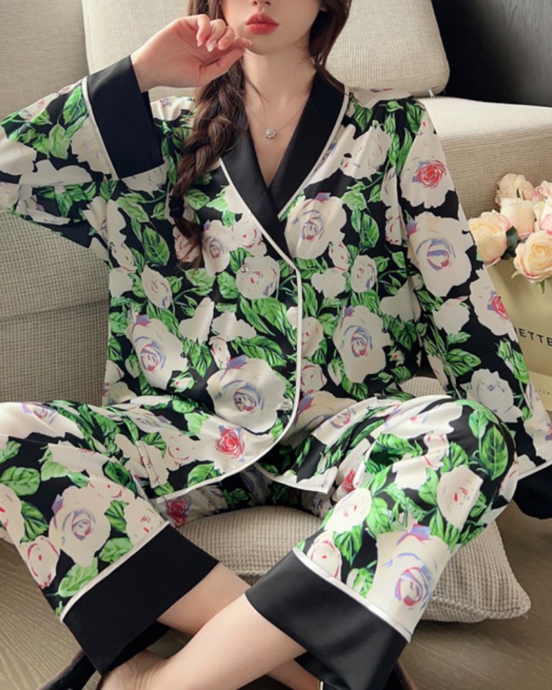 Ice Silk Printed Casual Pajamas Ice Silk Printed Casual Pajamas