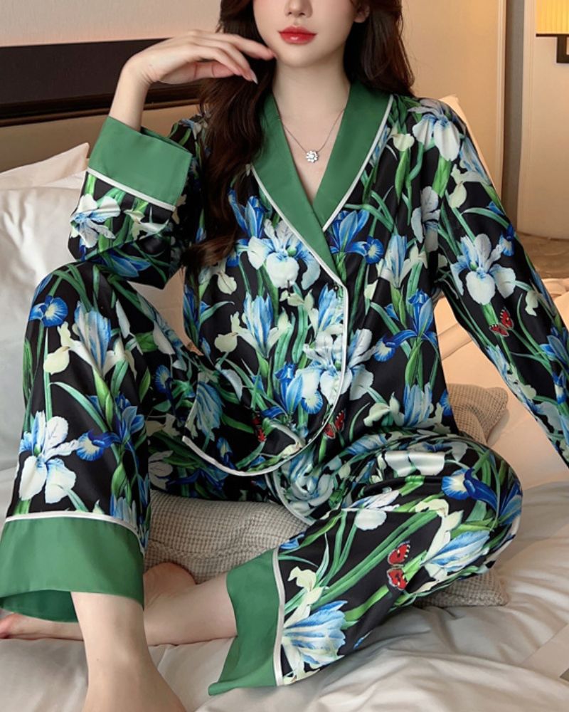 Ice Silk Printed Casual Pajamas Ice Silk Printed Casual Pajamas