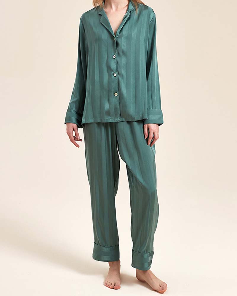 Fine Double Sided Jacquard Striped Silk Loungewear Fine Double Sided Jacquard Striped Silk Loungewear