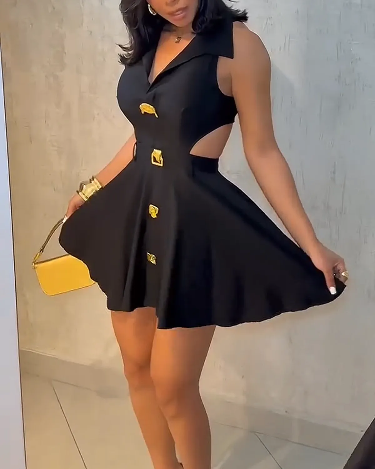 Ladies V-neck Metal Button Sleeveless Dress(Pre-Sale) Ladies V-neck Metal Button Sleeveless Dress(Pre-Sale)