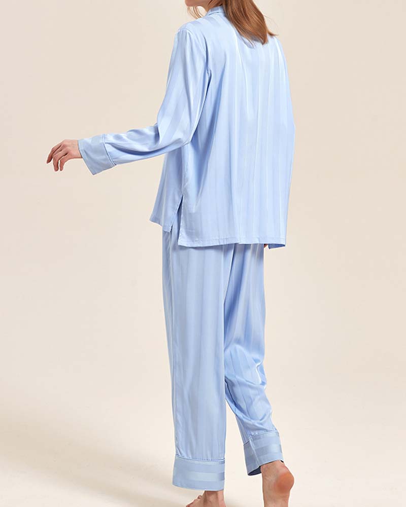 Fine Double Sided Jacquard Striped Silk Loungewear Fine Double Sided Jacquard Striped Silk Loungewear