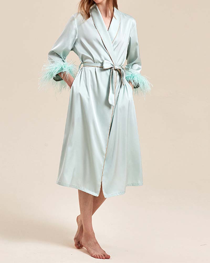 Ice Silk Satin Cuff Feather Robe Ice Silk Satin Cuff Feather Robe