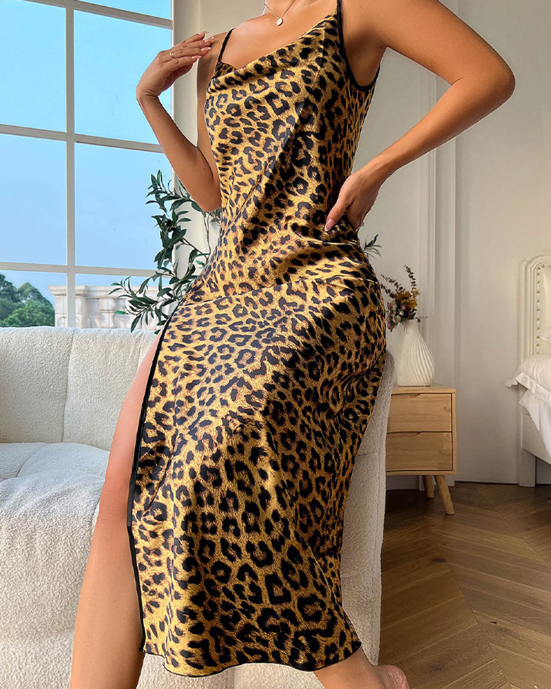 Floral Print Ice Silk Sling Nightdress Floral Print Ice Silk Sling Nightdress