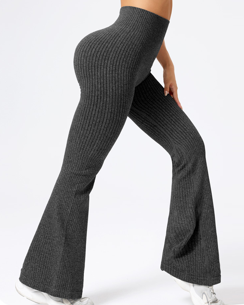 High Waist Ribbed Flared Yoga Pants