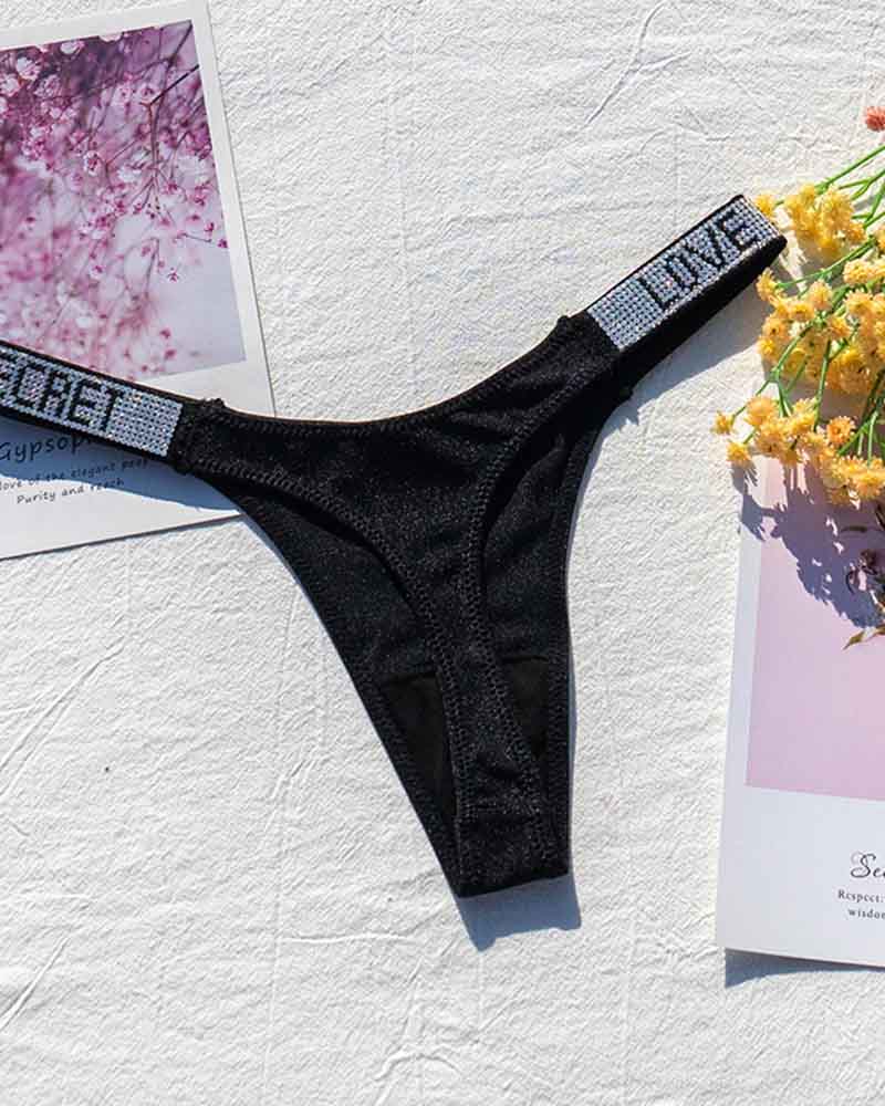 Sexy Low-Waisted Rhinestone Thong In Fine Shiny Fabrics Sexy Low-Waisted Rhinestone Thong In Fine Shiny Fabrics