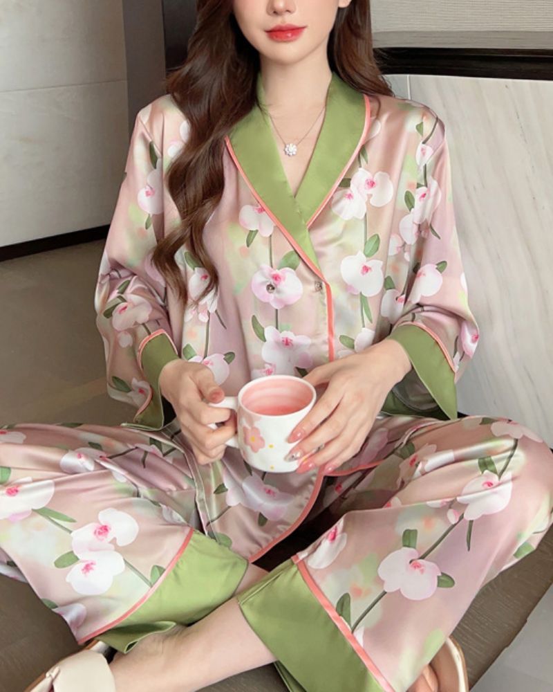 Ice Silk Printed Casual Pajamas Ice Silk Printed Casual Pajamas