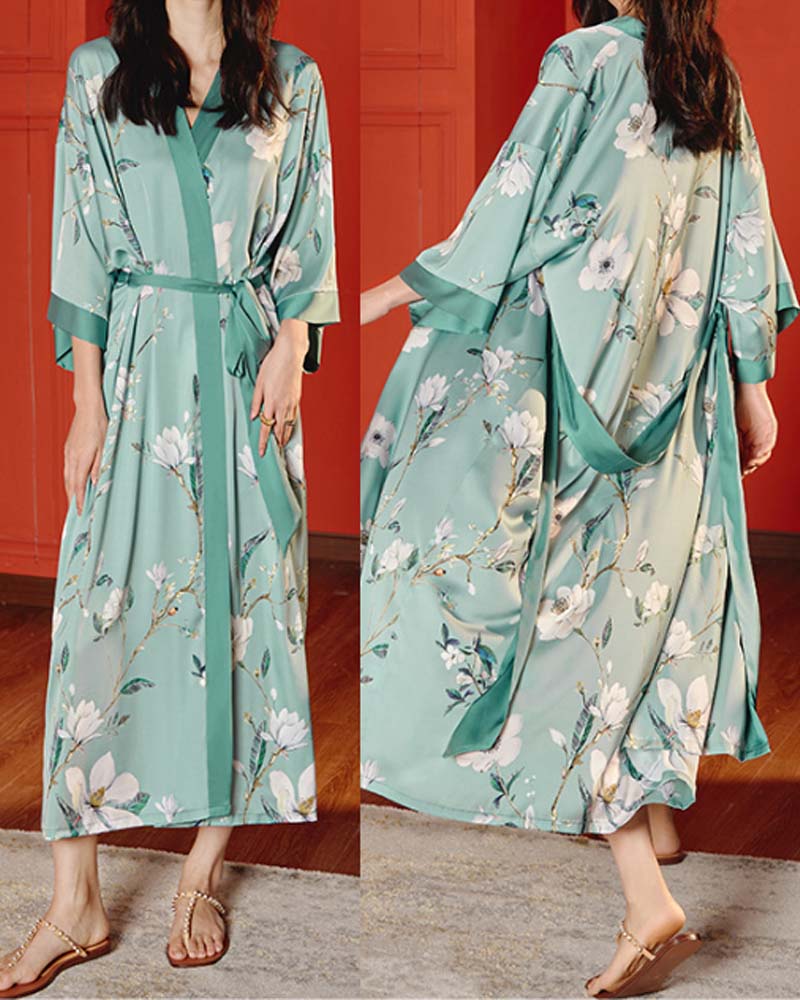 Light Luxury Satin Satin Pajamas With Three-Quarter Sleeves Light Luxury Satin Satin Pajamas With Three-Quarter Sleeves