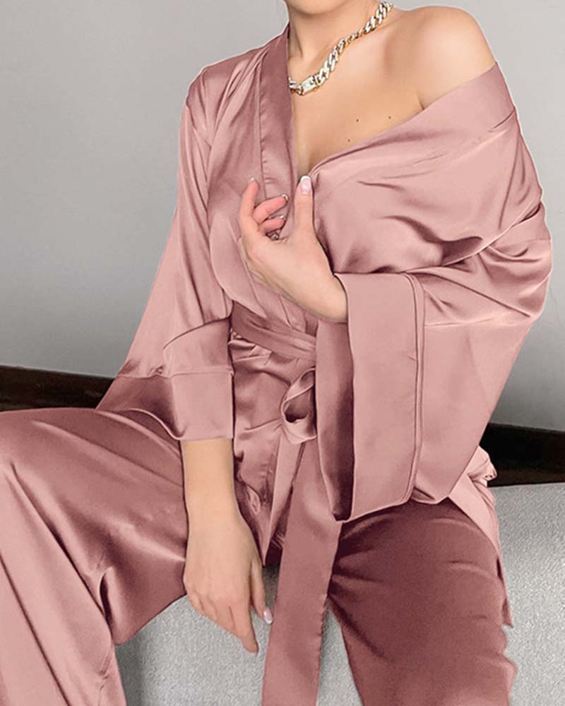 Satin Tinted Shirt With Lace-Up Nightgown Satin Tinted Shirt With Lace-Up Nightgown